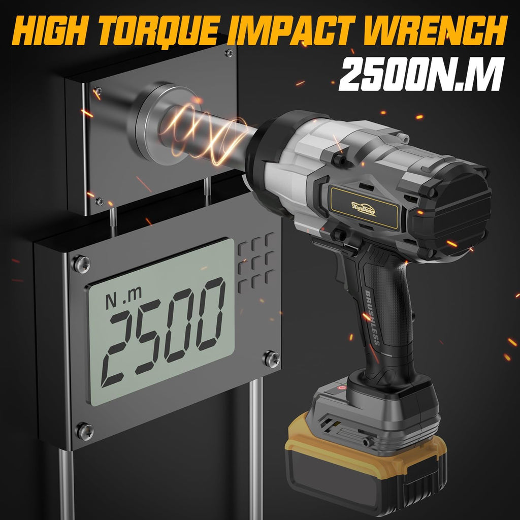 Cordless Impact Wrench 3/4' Compatible with Dewalt 20V Battery, 1850Ft-lbs(2500N.m) High Torque Impact Gun Heavy Duty, Brushless Electric Power Impact Driver with 4 Speed Modes & LED Work Light