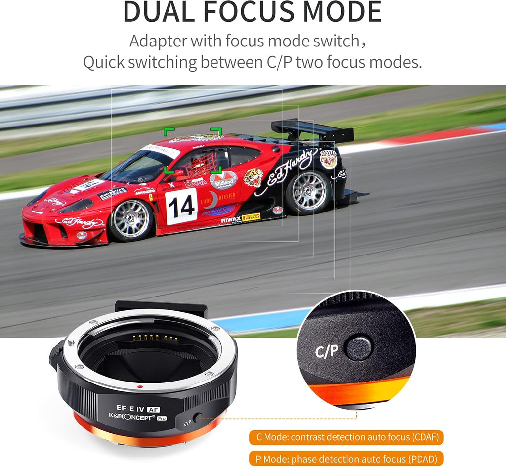 EF/EF-S to E Electronic Lens Adapter, K&F CONCEPT Auto Focus EF EF-S Mount Lens Mount Adapter Ring Compatible with Sony E Mount Cameras