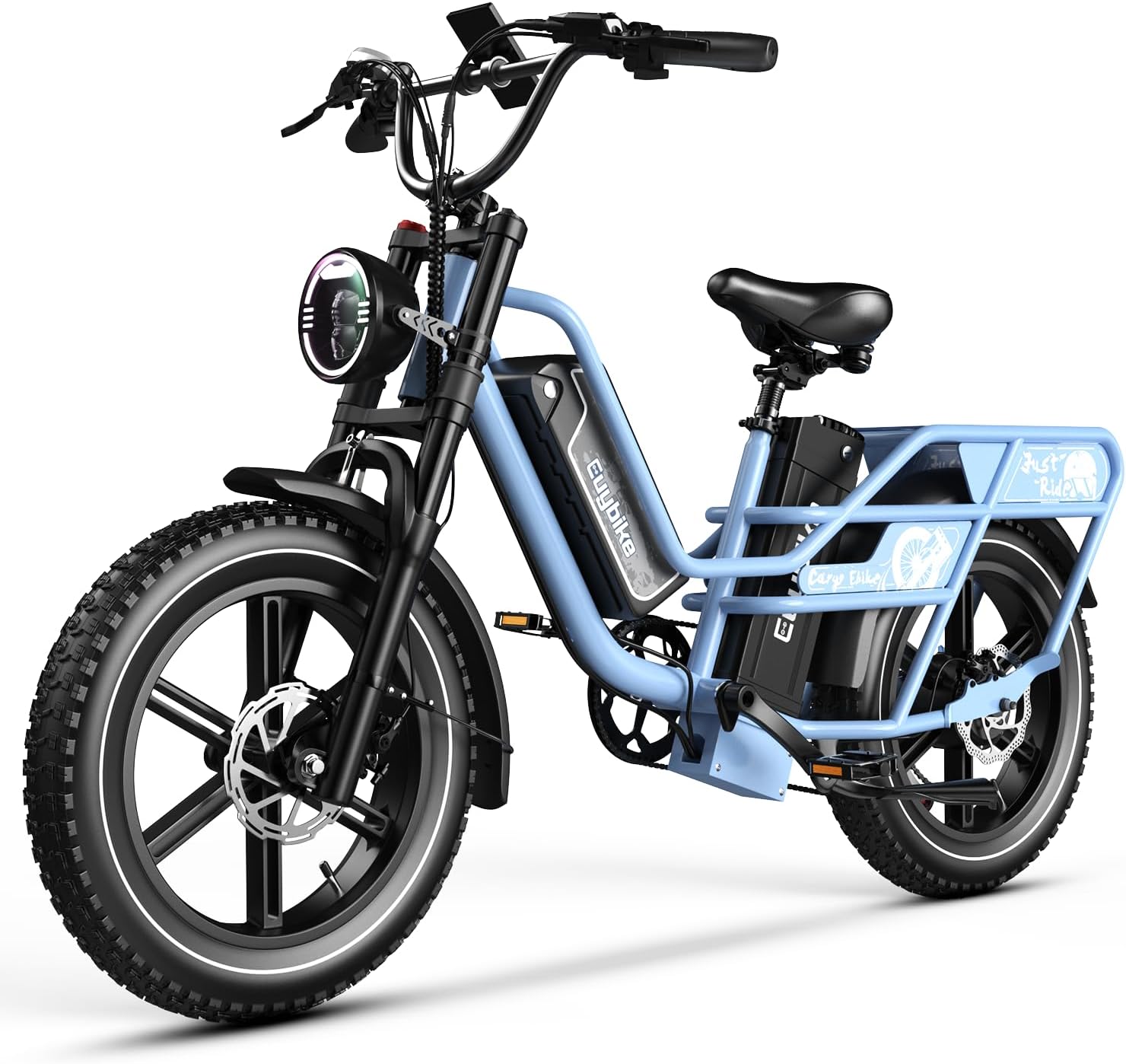 Dual Battery Electric Bike for Adults, Cargo Ebike with 48V 60AH Removable Battery Up to 160 Miles, 1450W Peak Motor Electric Bicycle, 20' x 4' Fat Tire 7 Speed Hydraulic Disc Brakes E Bike