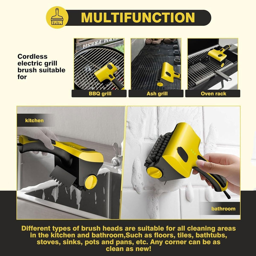 Electric Grill Brush, Grill Cleaner with 2 Brushs,360° Rotating Cleaner Brush,Cordless Electric Grill Cleaning Scrub Brush,for Grill,Kitchen Room, Bathroom