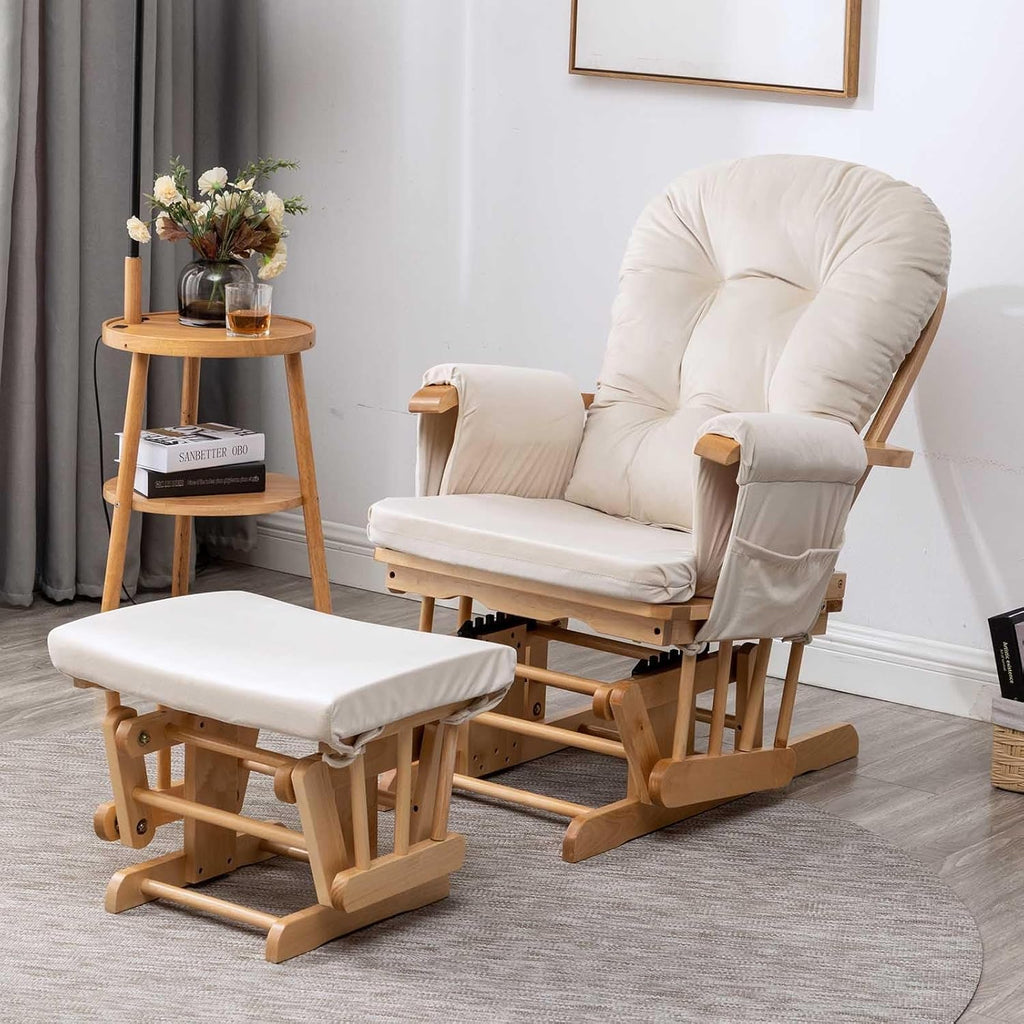 SyyBhb Glider Rocker Replacement Cushions with Storage Pocket, 5PCS, Soft Velvet Thickened, Washable Nonslip, Universal for Use in Glider Rocking Chair, Beige
