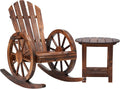 AHB Outdoor Wooden Rocking Chairs Set, Wagon Wheel Armrest Yard Glider Patio Chair with Small Table for Coffee Break, Adirondack Rocking Chair for Summer Lawn Garden Balcony, Brown (2 PCS)
