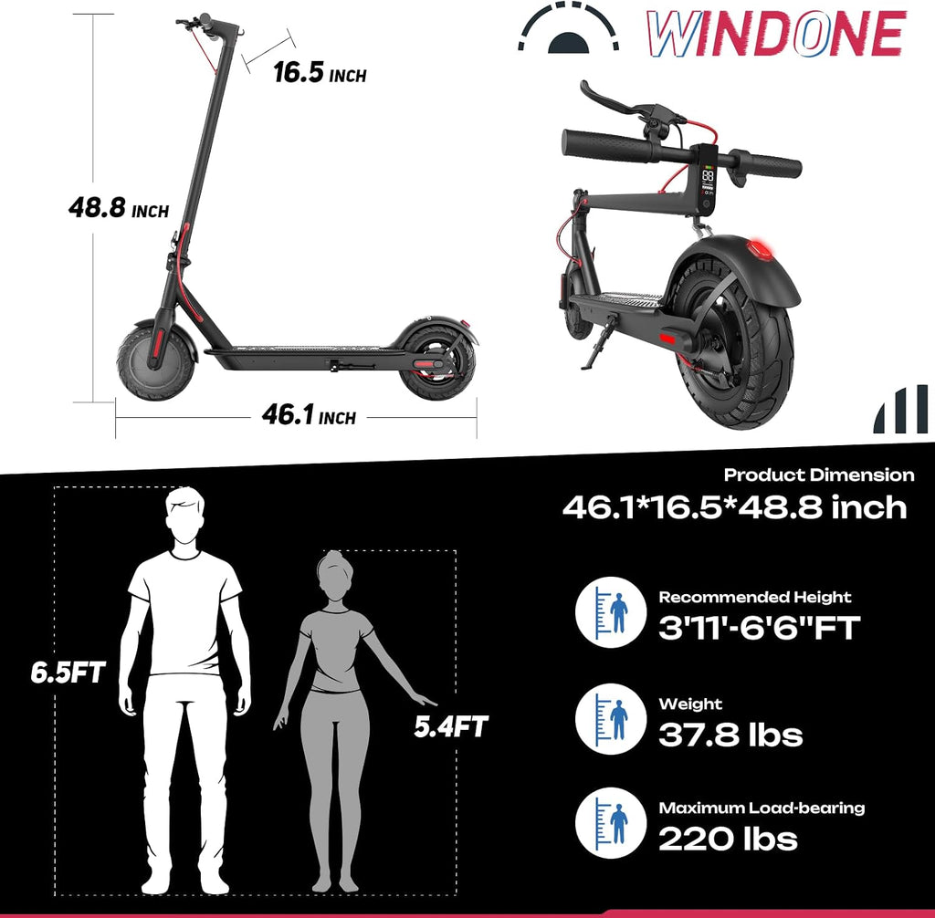 Windone Electric Scooter for Adults, 430W Peak Motor, 19MPH & 17-Mile Range, Foldable Commuter Scooter with 10' Shock-Absorbing Tires & Dual Braking System (UL 2272 Certified)