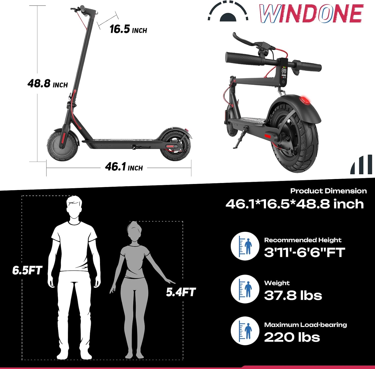 Windone Electric Scooter for Adults, 430W Peak Motor, 19MPH & 17-Mile Range, Foldable Commuter Scooter with 10' Shock-Absorbing Tires & Dual Braking System (UL 2272 Certified)