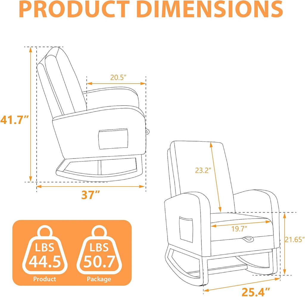 Aoiy & Wifon Rocking Chair Nursery, Modern Nursery Rocking Chairs with Side Pocket & Footrest, Upholstered Rocking Chair Nursery Glider, Boucle, Caramel