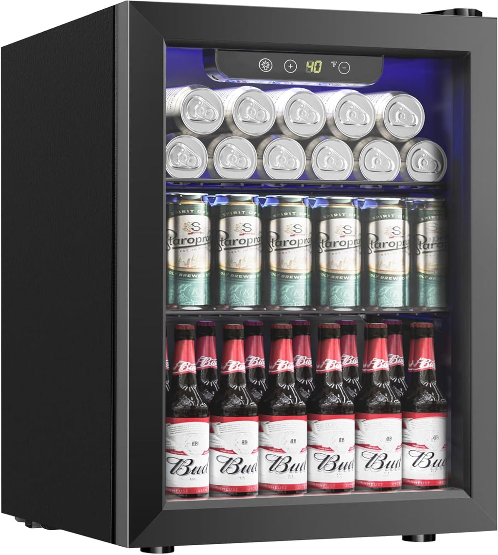 Icyglee Beverage Refrigerator Cooler, 16 Bottle 68 Can Mini Fridge with Glass Door, Wine Beer Freestanding Drink Fridge, Digital Temperature Control & Adjustable Shelves for Home Office, 1.7 cu.ft