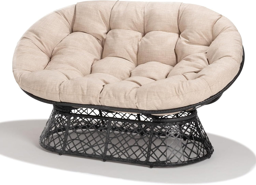 Bme Double Papasan Chair, 600lbs Capacity, Ergonomic Design, Soft Thick Cushion, Bee-Designed Frame, Durable Steel, 61', Beige - Black Base