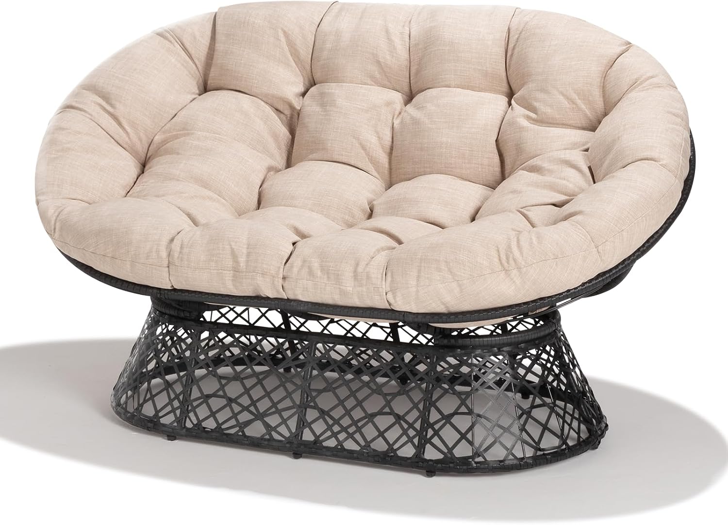 Bme Double Papasan Chair, 600lbs Capacity, Ergonomic Design, Soft Thick Cushion, Bee-Designed Frame, Durable Steel, 61', Beige - Black Base