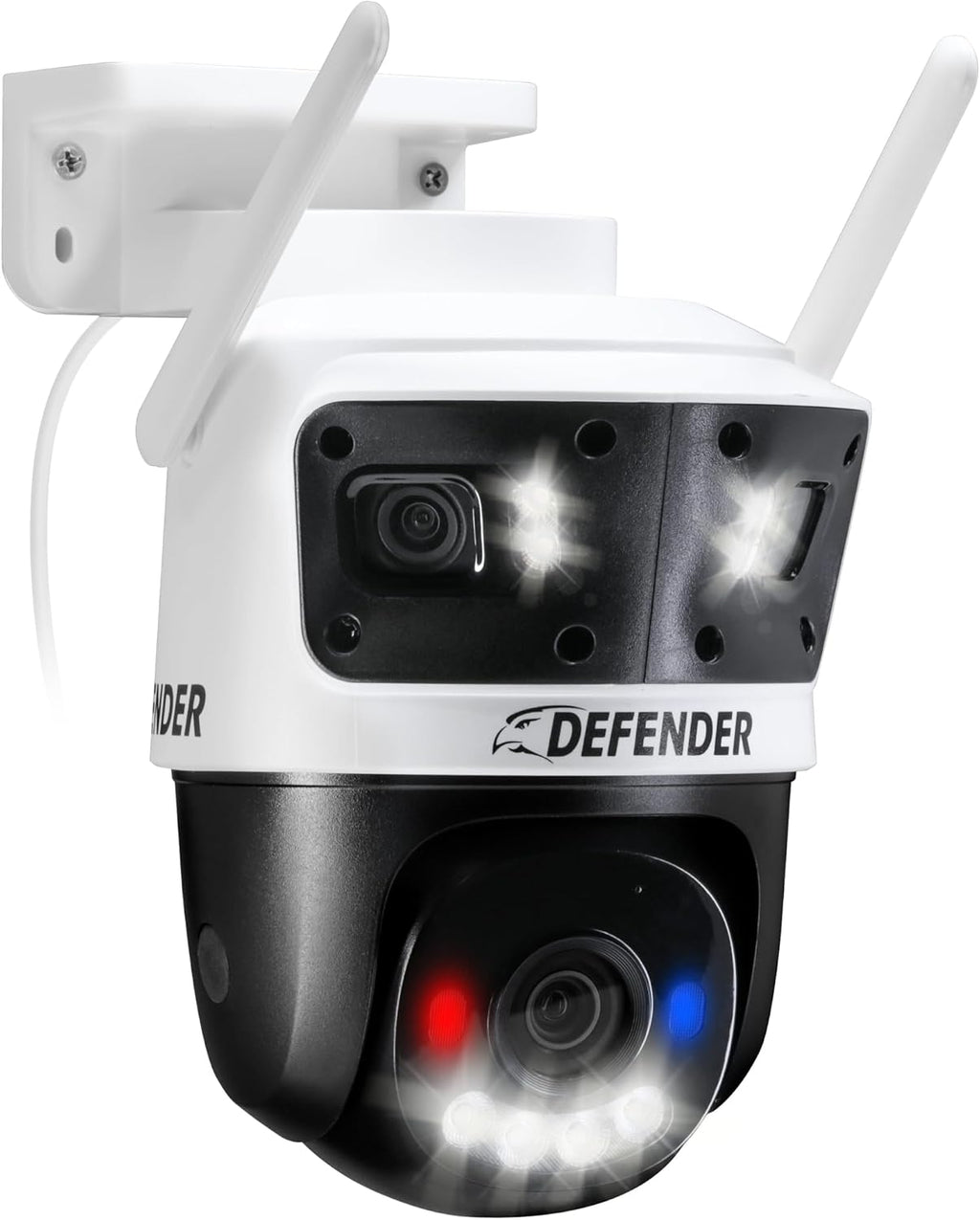 Defender AI Powered 3K+ Guard WiFi Tri-Lens PTZ Plug-in Power Outdoor Security Camera, 3-in-1 360°Smart View Camera, 8X Zoom, Human/Vehicle AI Detection, Blue/Red LED, WiFi 6, Works w/Guard App