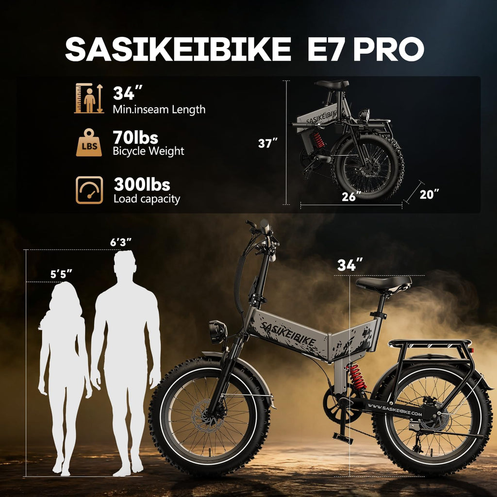 SASIKEIBIKE 1500W Folding Electric Bike for Adult,52V20Ah Removable Battery Ebike with 70Mile Max,20' x4.0 Fat Tire E-Bike, Foldable Dual Suspension Electric Bicycle for Commute,Mountain
