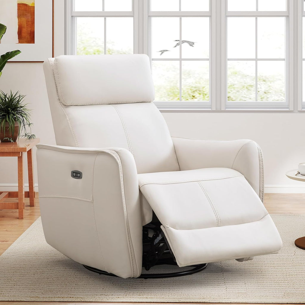 ANJ Power Swivel Recliner Chair,Rocking Chair Nursery with USB Port, Rocker Reclining Chair with Upholstered,Faux Leather Glider Rocking Chairs for Living Room, Bedroom, Cream White
