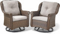 Patio Chairs Outdoor Swivel Glider - Set of 2 High Back Outside Brown Wicker Rattan Rocking Chair with Thick Cushion for Porch Apartment Deck Yard Poolside Garden - Beige