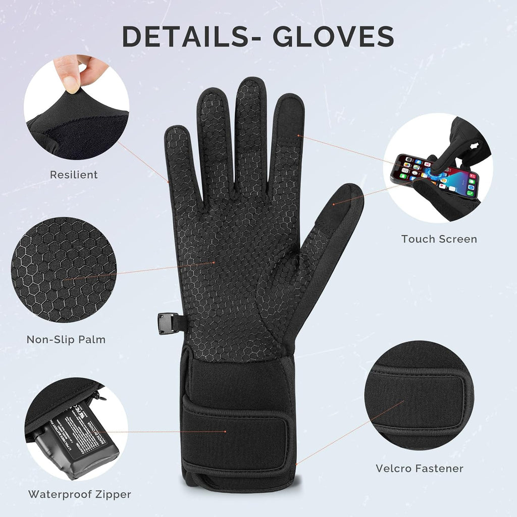Heated Glove Liners for Men Women,Rechargeable Electric Battery Heating Riding Ski Snowboarding Hiking Cycling Hunting Thin Gloves Hand Warmer (Silicone Grip Liner, X-Small/Small)