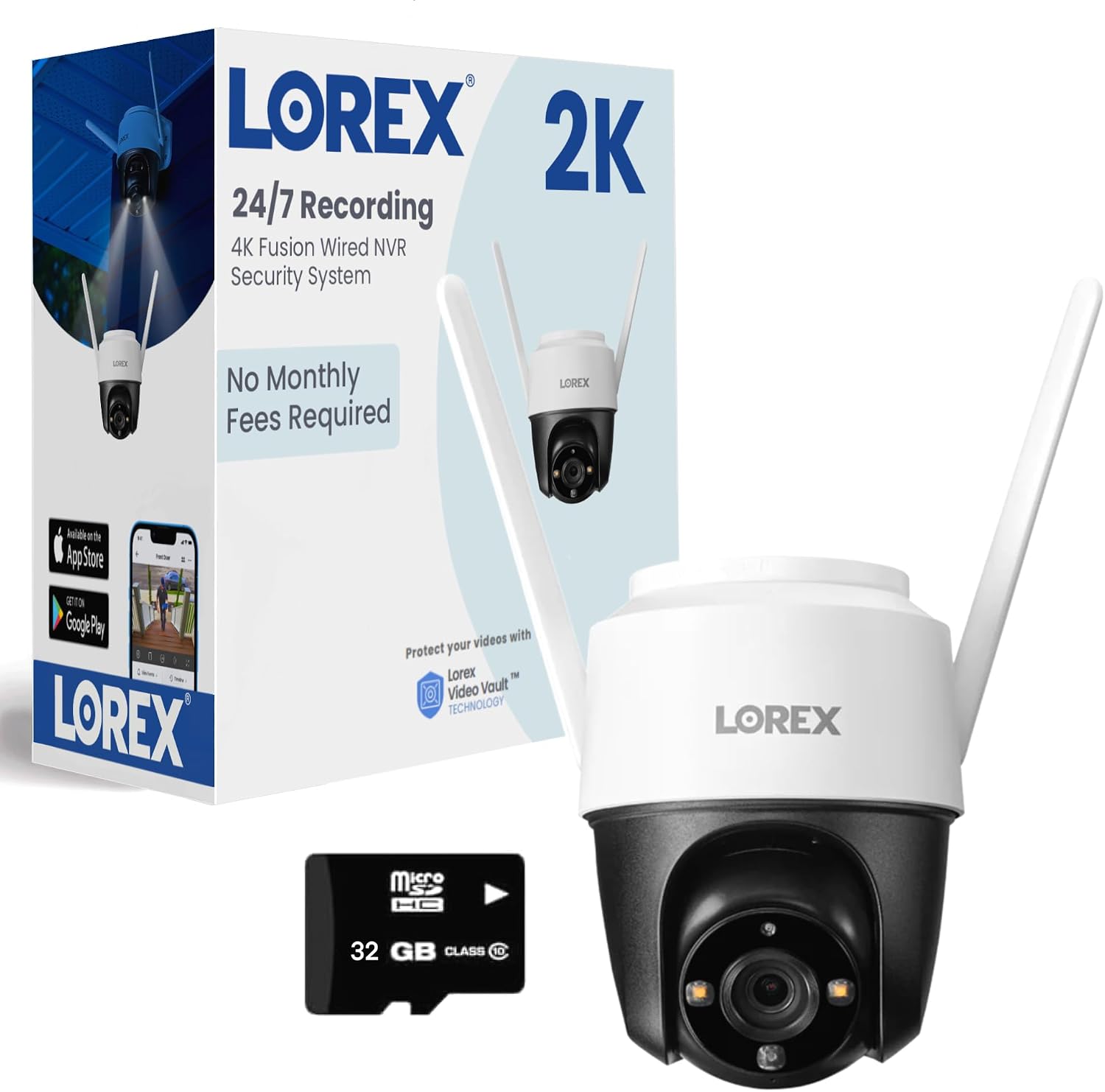Lorex 2K Pan-Tilt Outdoor WiFi Security Camera | 360° View | Auto-Tracking | Color Night Vision | Person Detection | Warning Light & Siren | IP66 Weatherproof | 32GB MicroSD Included | No Monthly Fee