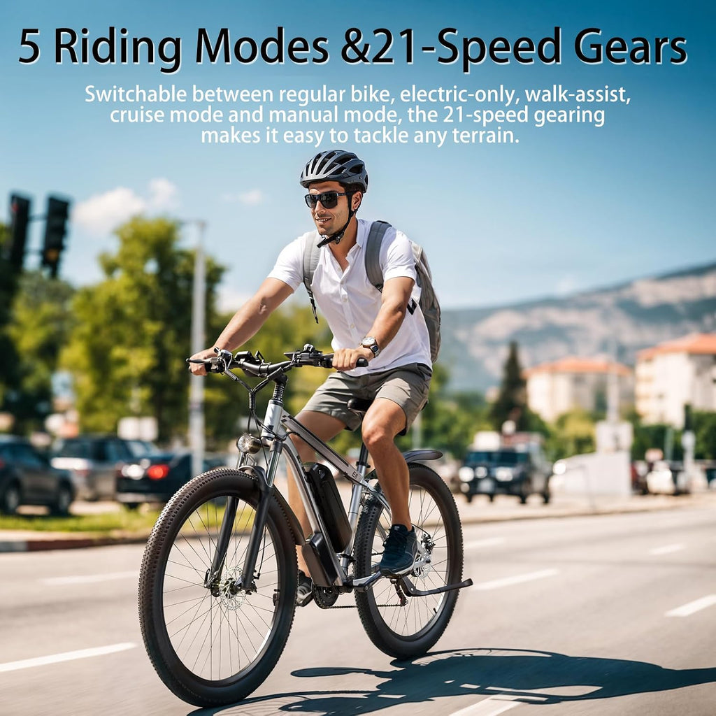 29 Inch Adult Commuter Electric Bike, 750 Watt/Peak 1000 Watt Motor 48V 17.5AH Removable Battery Electric Bike 29' x 2.1' 34MPH Electric Mountain Bike 21 Speed Gear Shift Electric Bike
