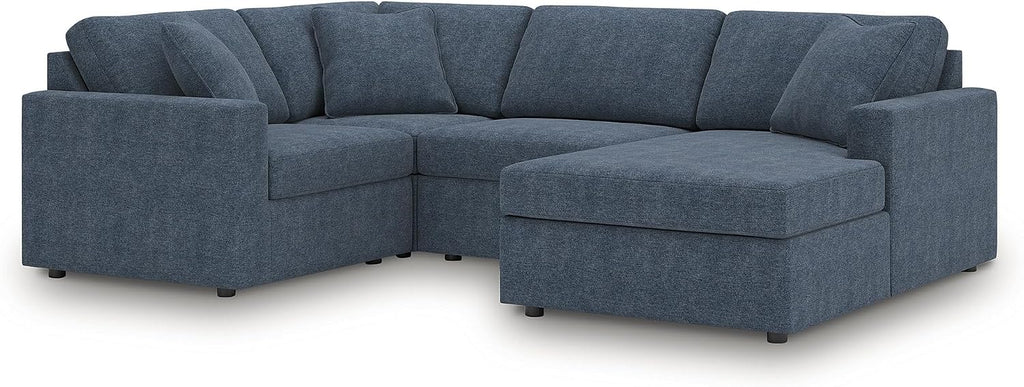 Signature Design by Ashley Contemporary Modmax Stain Resistant U-Shape Right-Arm Facing 4-Piece Sectional with Chaise and Reversible Cushion, Dark Blue