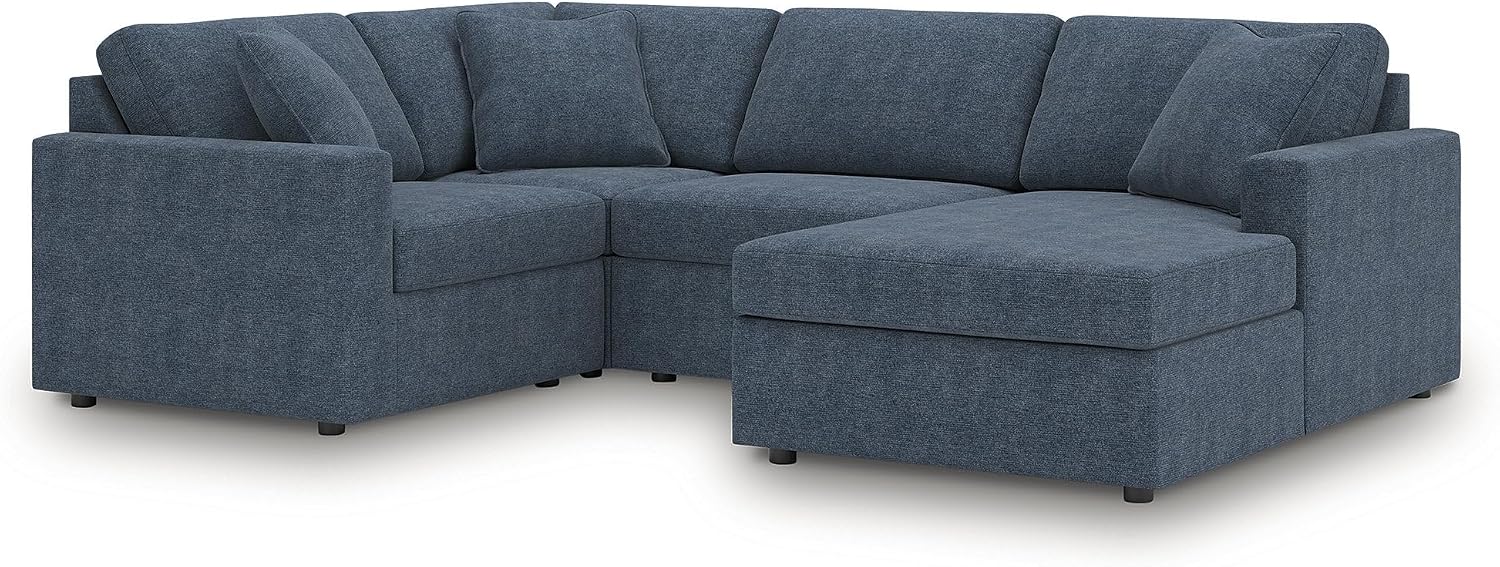 Signature Design by Ashley Contemporary Modmax Stain Resistant U-Shape Right-Arm Facing 4-Piece Sectional with Chaise and Reversible Cushion, Dark Blue