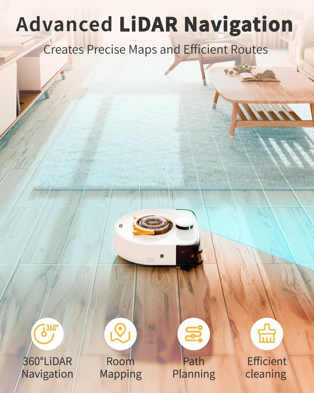 UBPET Robot Vacuum Cleaner with 22,000Pa Ultra-Strong Suction - Automatic Robot Vacuum for Pet Hair & Carpets, Tangle-Free Cleaning, Smart Mapping with LiDAR Navigation, App Controlled Vacuum Robot