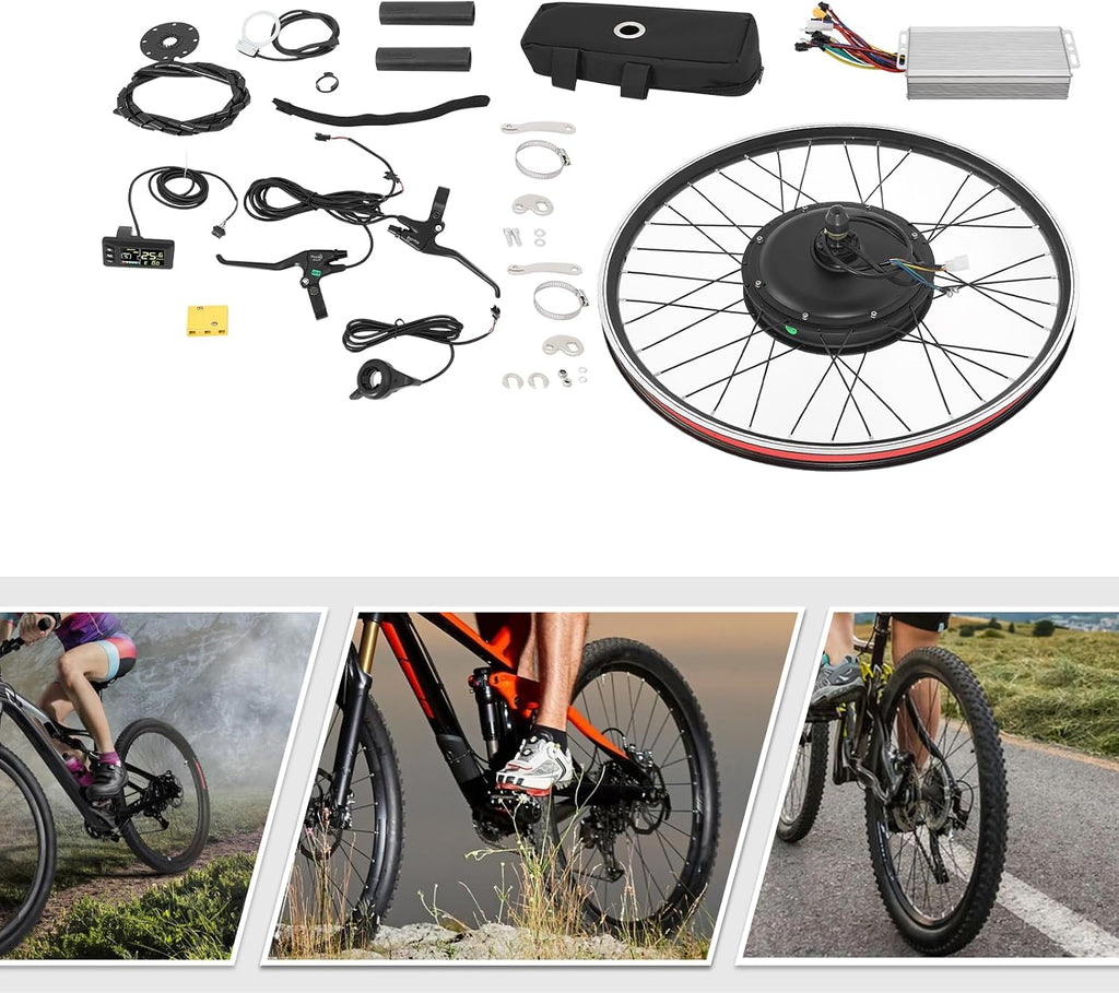 20/26/27.5/29 Inch Ebike Conversion Kit 48/72V 0.75/1/2KW Rear Wheel E Bike Motor Conversion Hub Electric Bicycle Wheel, 9 Speed Rear Wheel Motor Kit with Controller, LCD Display, PAS (No Batteries)