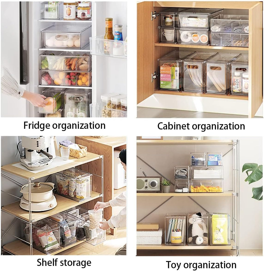 9 Pack Stackable Refrigerator Organizer Bins Pull-Out Drawers for Fruit and Veggies Storage Organizer for Fridge Clear Drawer Containers with Handle Divided Organization for Produce Saver