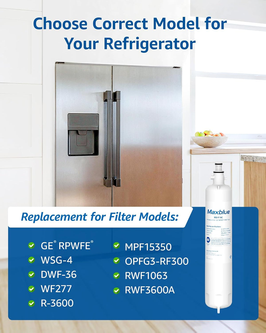Maxblue MB-F19C Replacement for GE® RPWFE®, RPWF (with CHIP) Refrigerator Water Filter, Compatible with WSG-4, WF277, GFE28GMKES, PFE28KBLTS, GFD28GSLSS, PWE23KSKSS, GYE22HMKES, DFE28JSKSS, 4 Filters