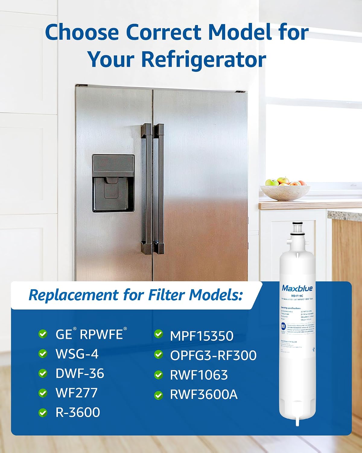 Maxblue MB-F19C Replacement for GE® RPWFE®, RPWF (with CHIP) Refrigerator Water Filter, Compatible with WSG-4, WF277, GFE28GMKES, PFE28KBLTS, GFD28GSLSS, PWE23KSKSS, GYE22HMKES, DFE28JSKSS, 6 Filters