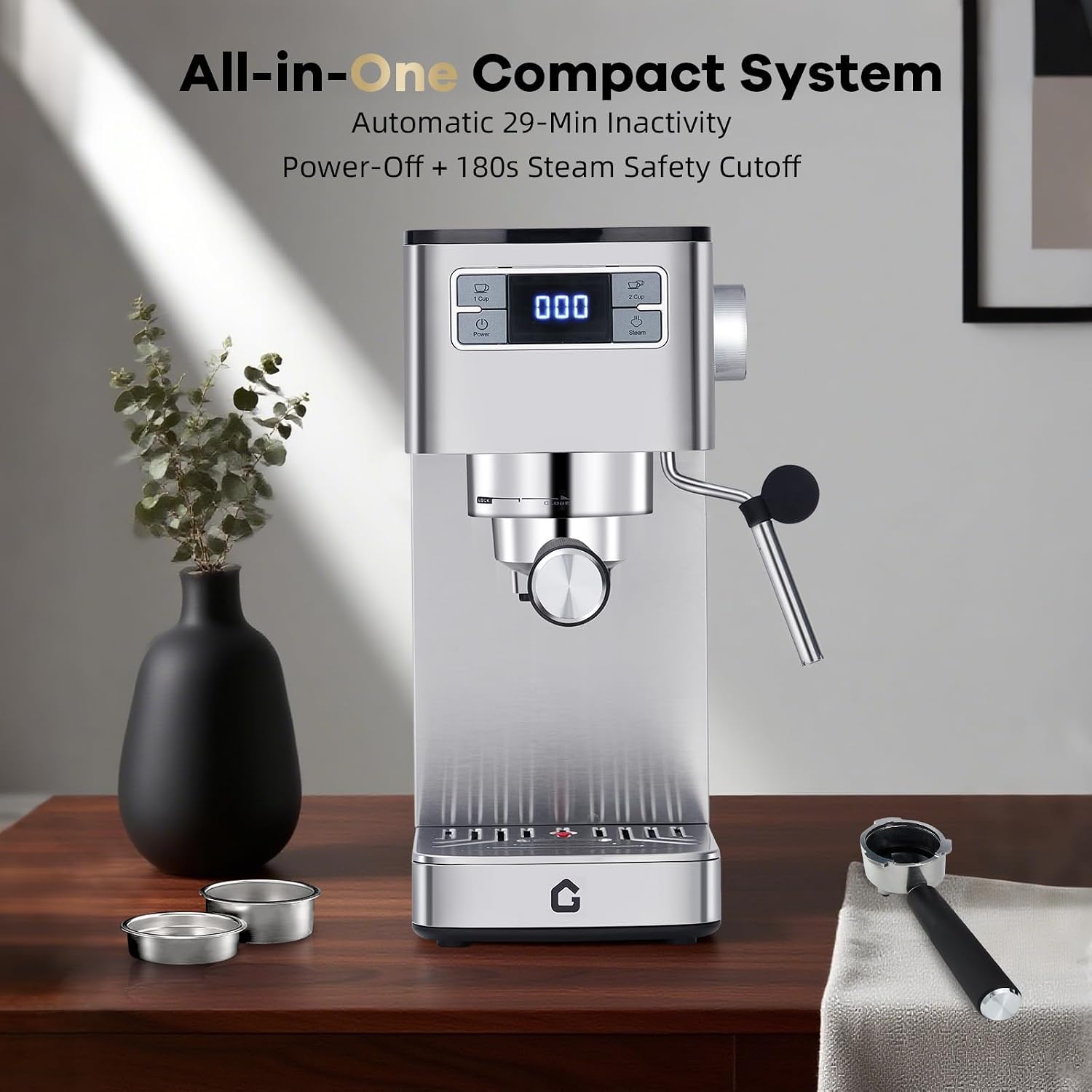 Espresso Machine, 20 Bar Coffee Maker with Steam Wand, Removable Water Tank, Compact Design, Automatic Cappuccino and Latte Maker for Home and Office