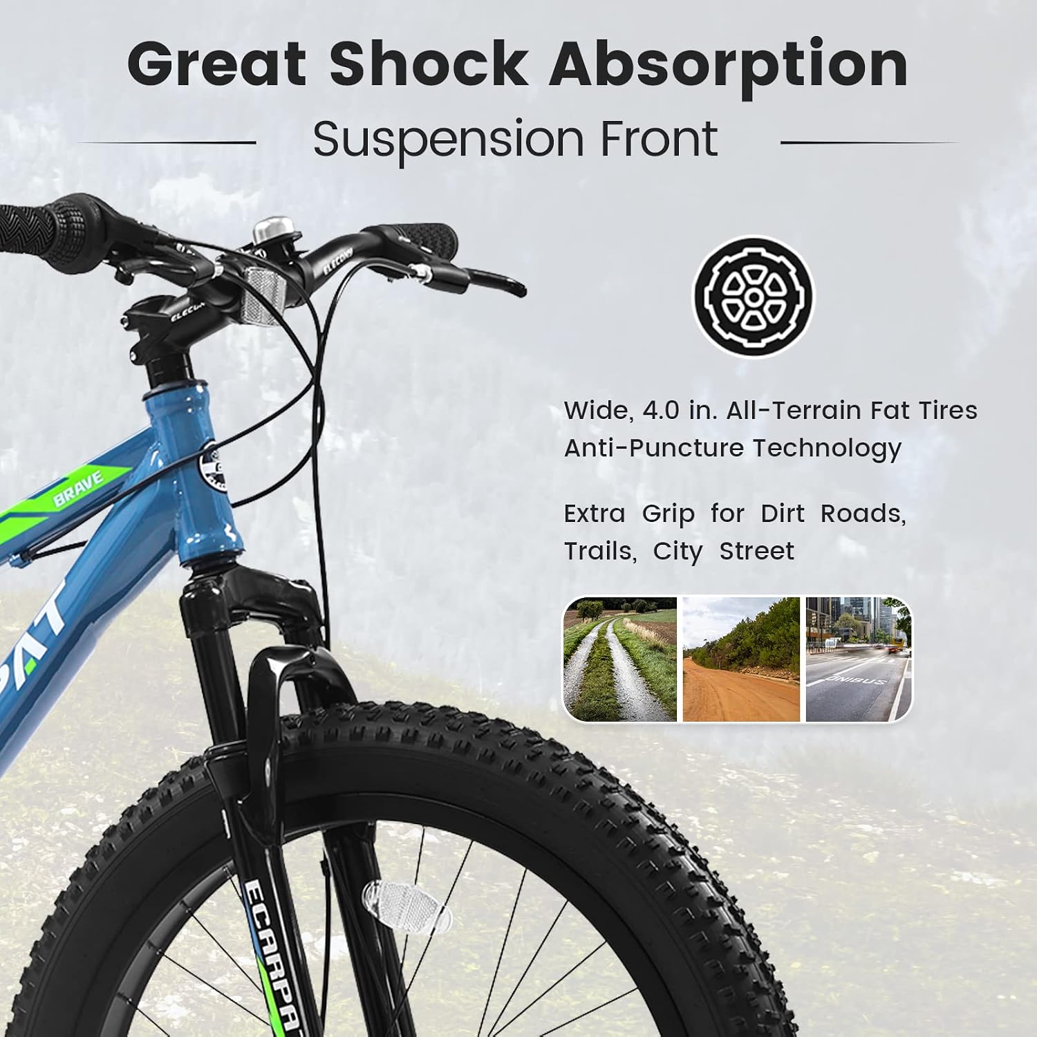 20/24/26 Inch Fat Tire Mountain Bike Variable Speed Dual Disc Brake Kids Adult Free Return