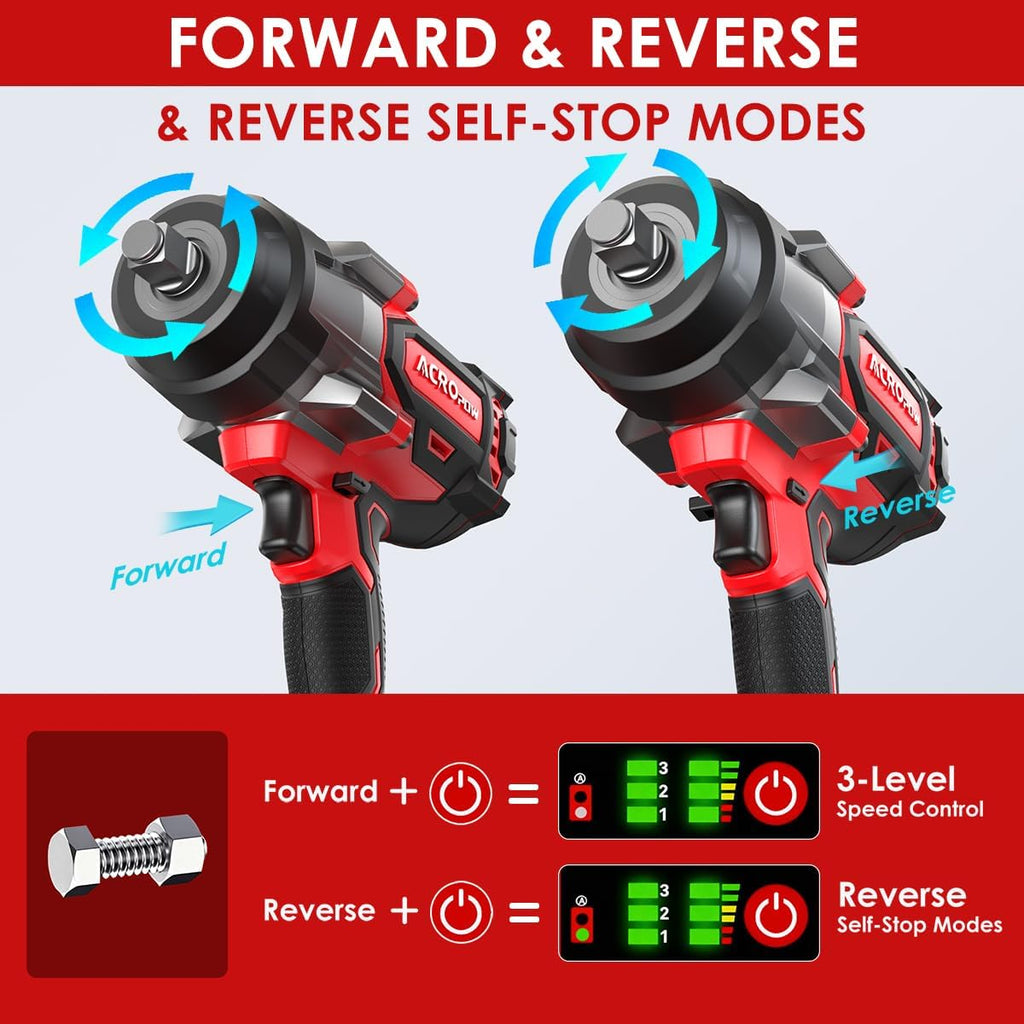 ACROPOW Cordless Impact Wrench Compatible with Milwaukee 18V Battery， 1/2' 1700FT-LBS Brushless High Torque Impact Driver, Auto-Stop Reverse, Variable Speed Heavy Duty Impact Gun(Bare Tool)