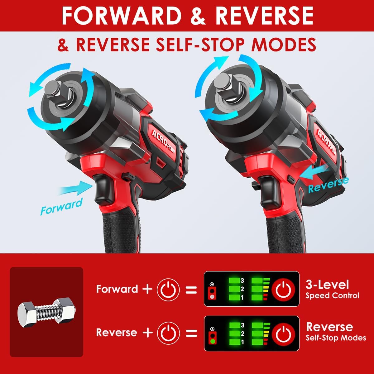 ACROPOW Cordless Impact Wrench Compatible with Milwaukee 18V Battery， 1/2' 1700FT-LBS Brushless High Torque Impact Driver, Auto-Stop Reverse, Variable Speed Heavy Duty Impact Gun(Bare Tool)