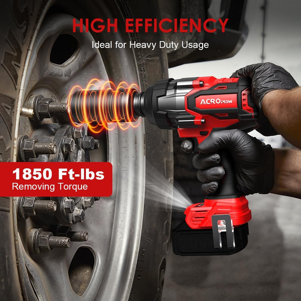 ACROPOW Cordless Impact Wrench Compatible with Milwaukee 18V Battery， 3/4' 1850FT-LBS Brushless High Torque Impact Driver, Auto-Stop Reverse, Variable Speed Heavy Duty Impact Gun(Bare Tool)