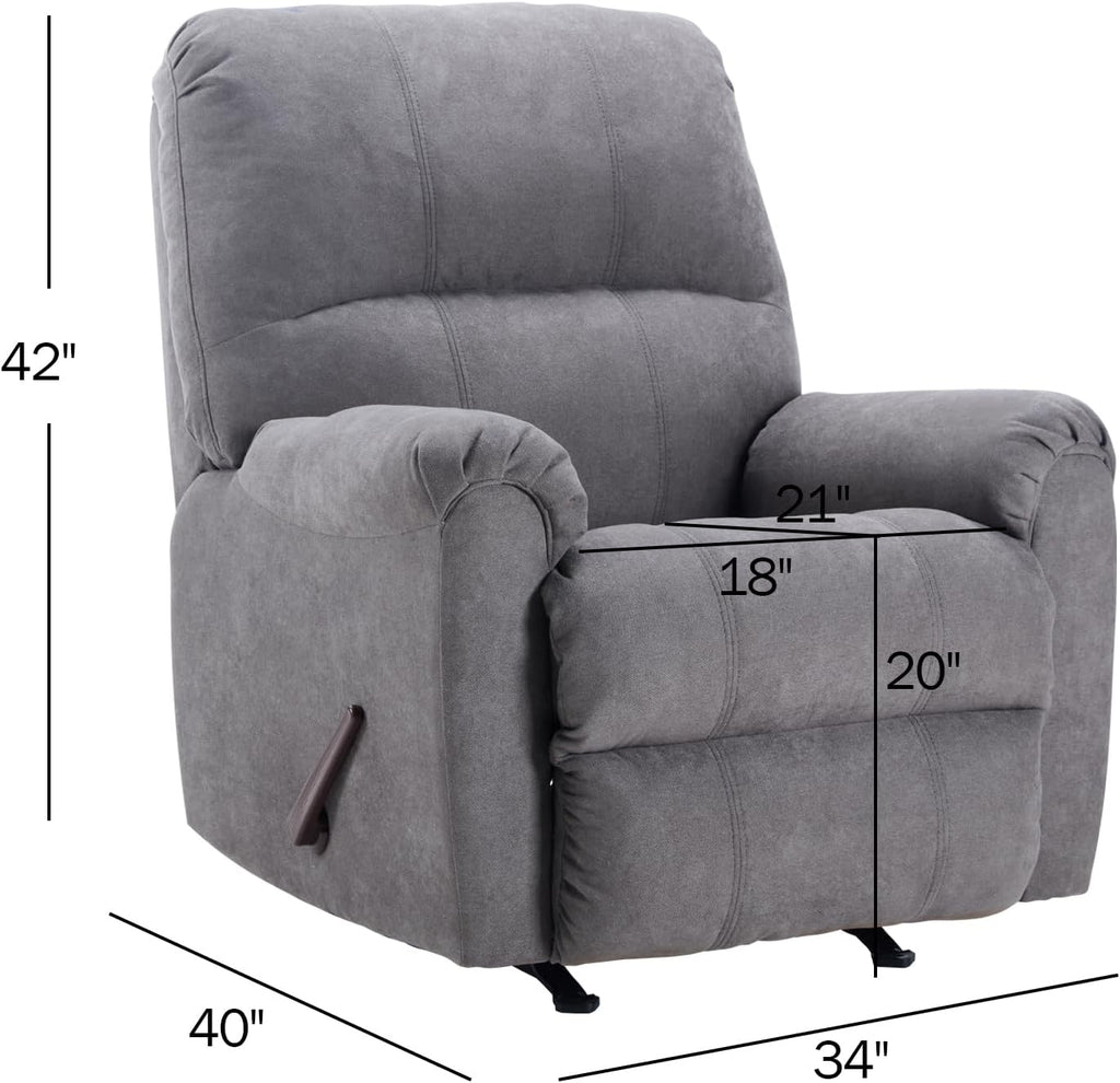 CANMOV Rocker Recliner Chair for Adults,Manual Recliner Chair with Overstuffed Backrest and Armrests, Soft Fabric Manual Rocking Reclining Sofa for Living Room,Grey