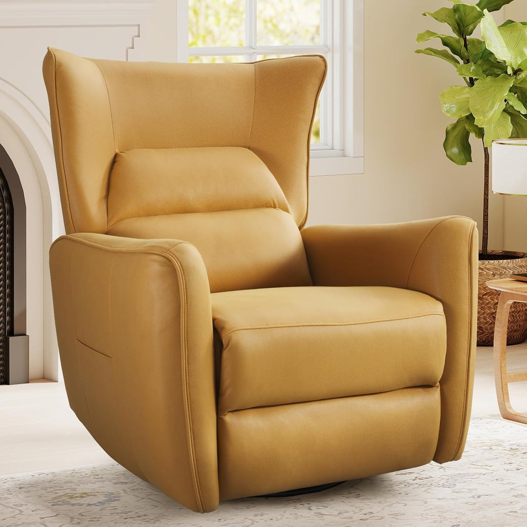 HAOMARKETS Power Swivel Rocker Recliners, Breathable Faux Leather Electric Glider Rocking Recliner Chair for Adults, 270° Swivel Nursery Reclining Sofa with USB Charging Port，Lemon Yellow