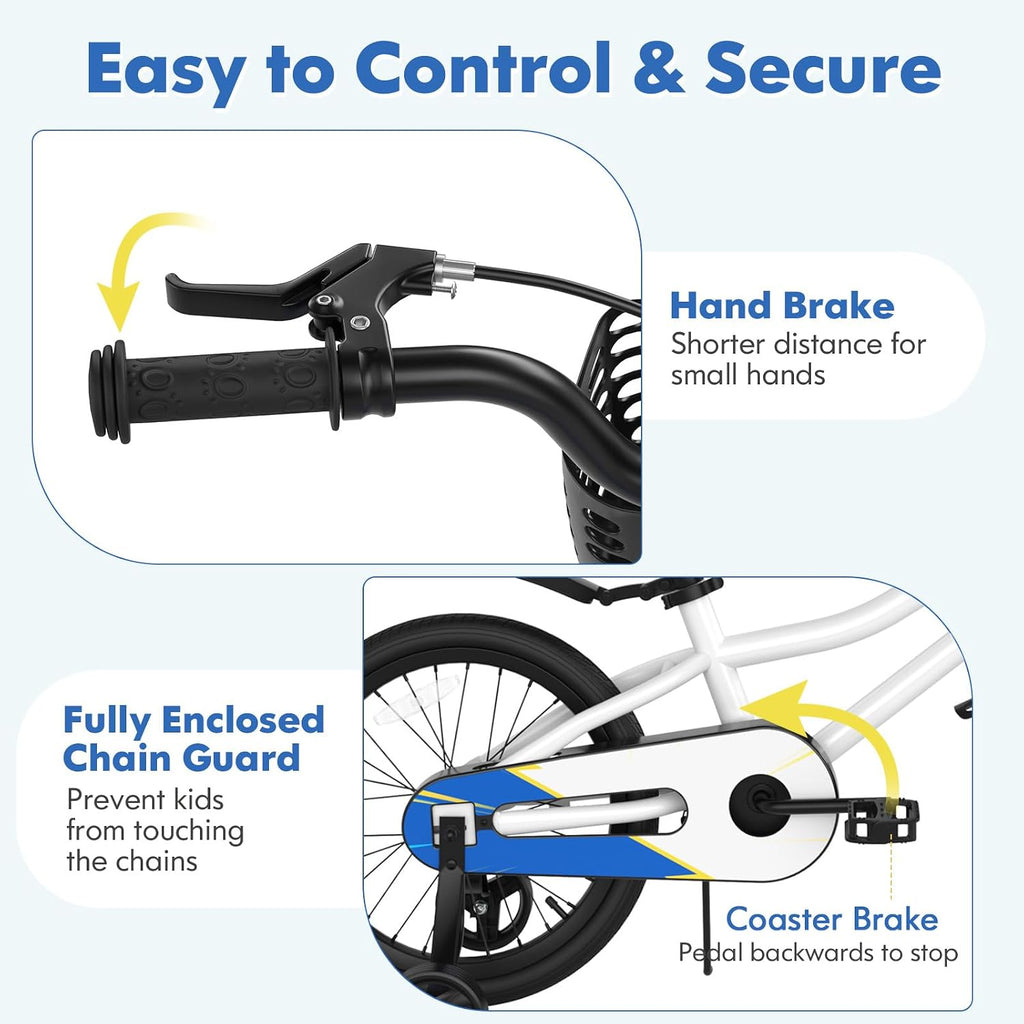 COSTWAY Kids Bike, 12 14 16 18 20 Inch Toddler Bike for Boys & Girls Aged 3-8 Years Old, Kids Bicycle w/Removable Training Wheels, Handbrake & Coaster Brake, Basket, Bell