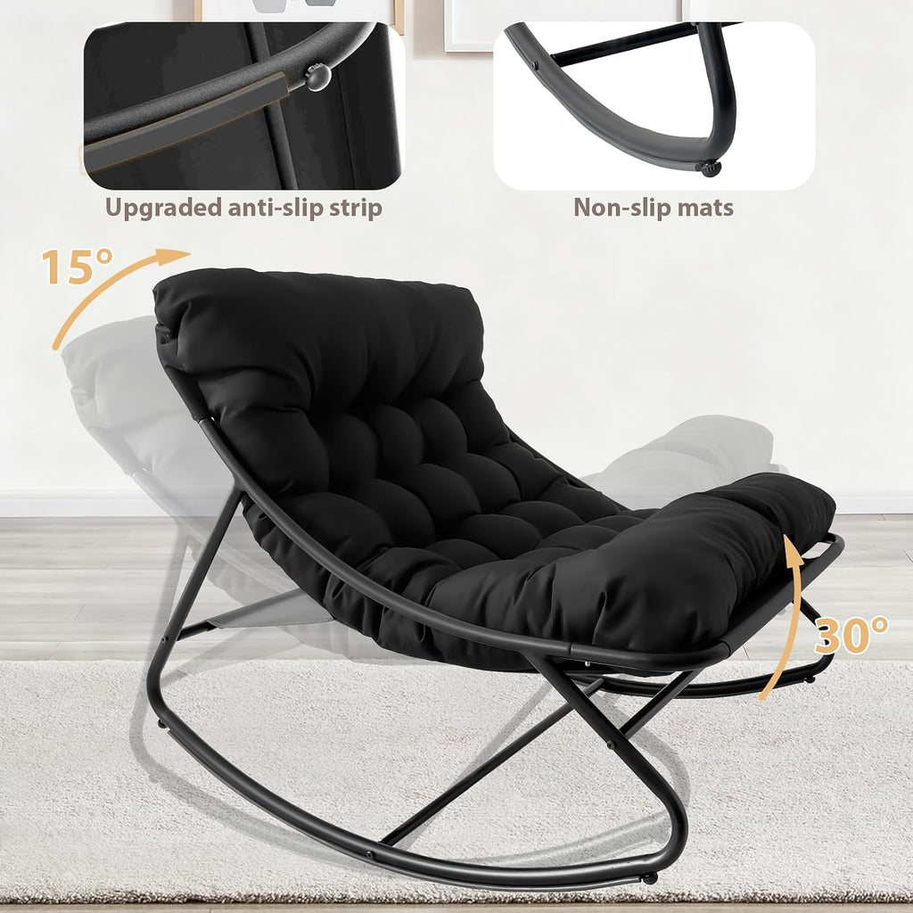 OPLukAS Rocking Chair with Foot Rest, Outside Rocking Chair, Comfy Rocking Chairs with Thick Cushion and Frame, Mecedora for Outside Porch Patio Backyard Balcony Bedroom Offices (Black)