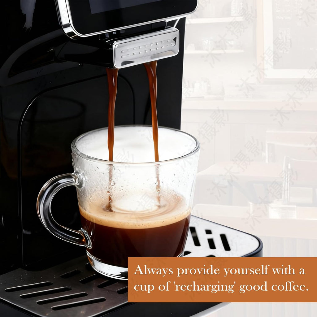 Fully Automatic Espresso Coffee Machine with Milk Cooler 4.3' Touchscreen Dual Heating 11 One Touch Beverages Adjustable Grinder & Milk Frother WiFi Smart Control