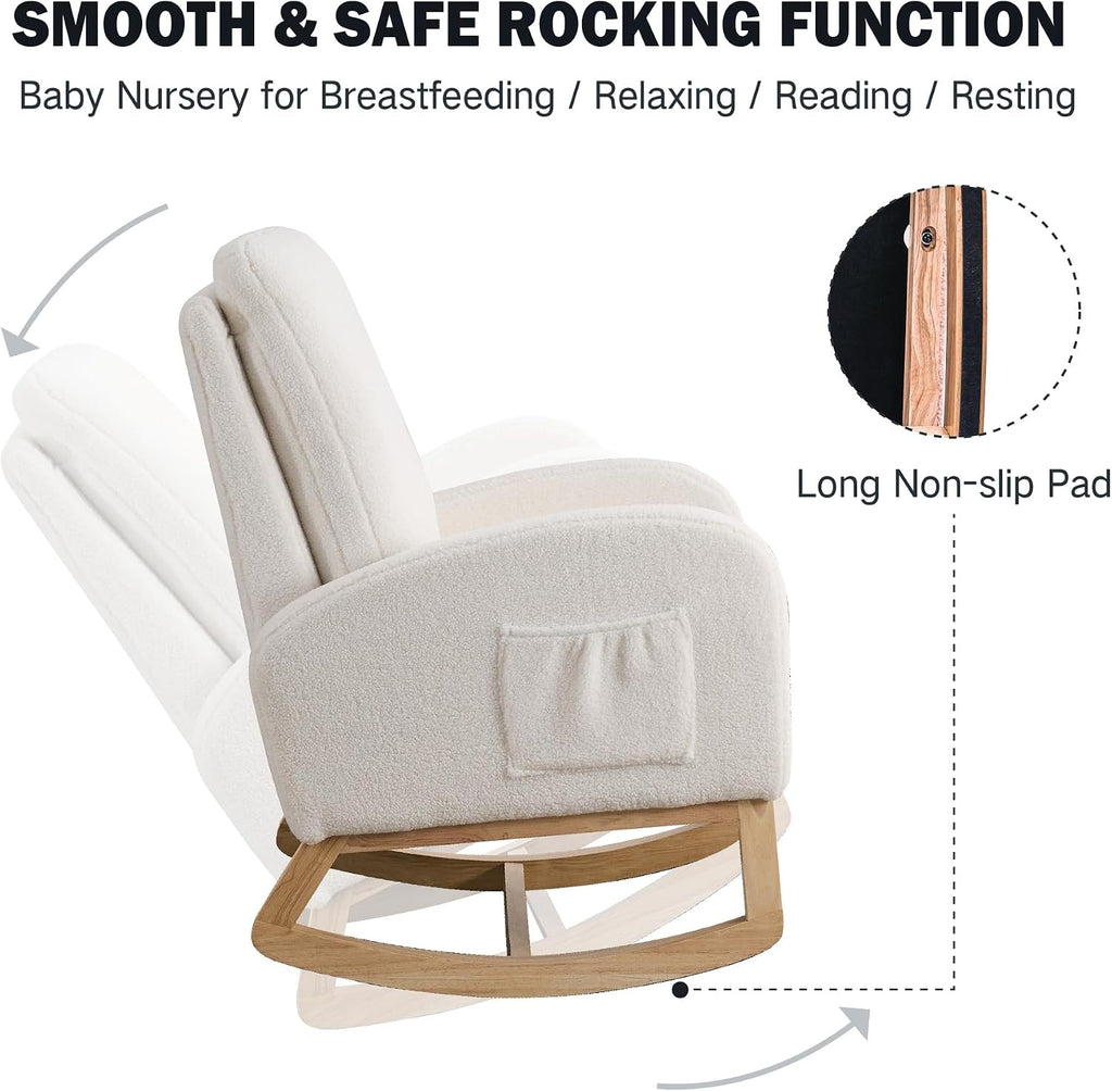 Chifee & Vingol Rocking Chair Nursery Sherpa Boucle Nursing Glider Rocker Chair, Teddy White