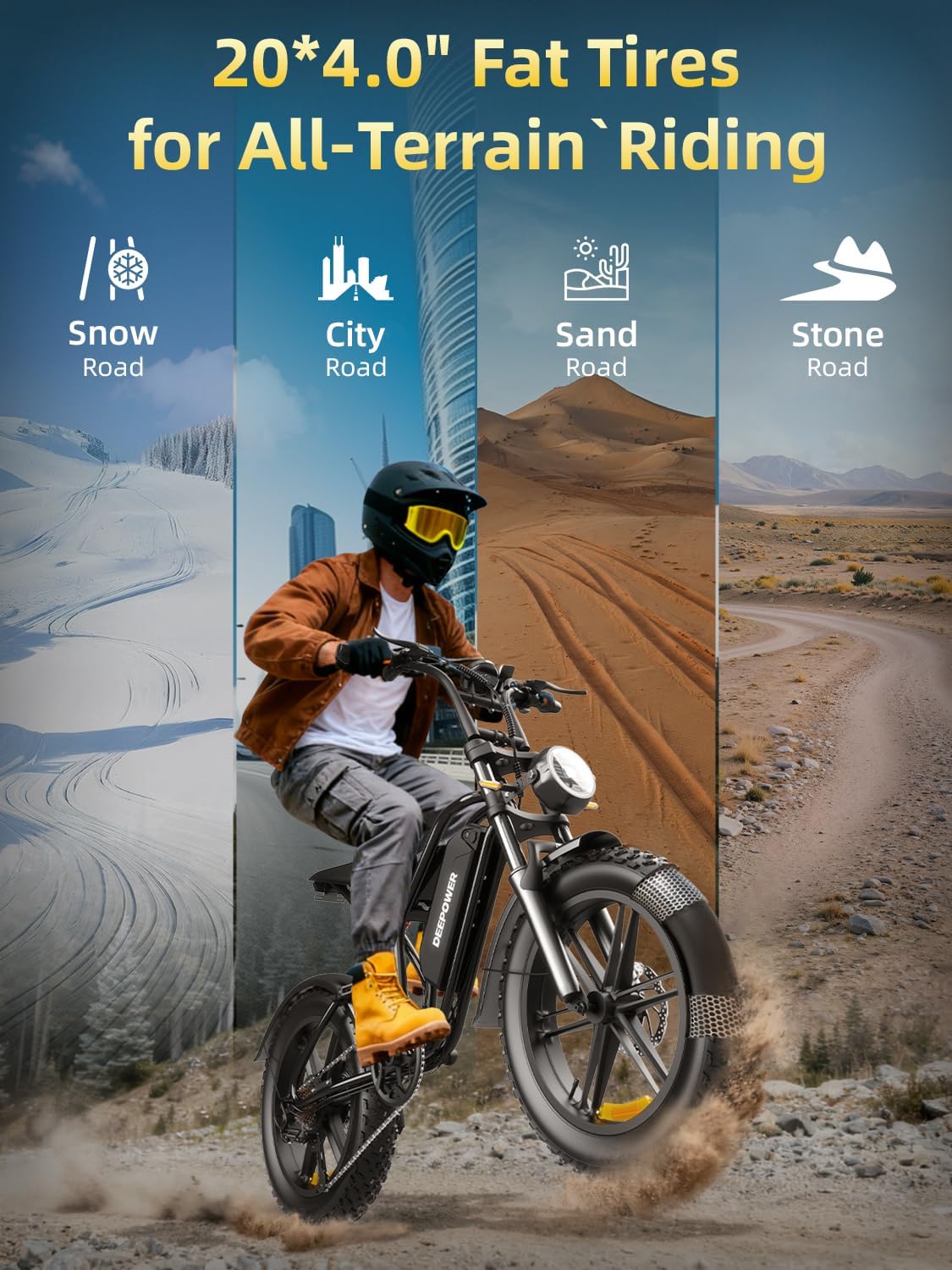 Rideon Electric Bike for Adults,1500W Peak Motor Ebike, Up to 60Miles 32MPH, Fat Tire Electric Bike with 48V 13AH Removable Battery (S20-13AH-1500w)