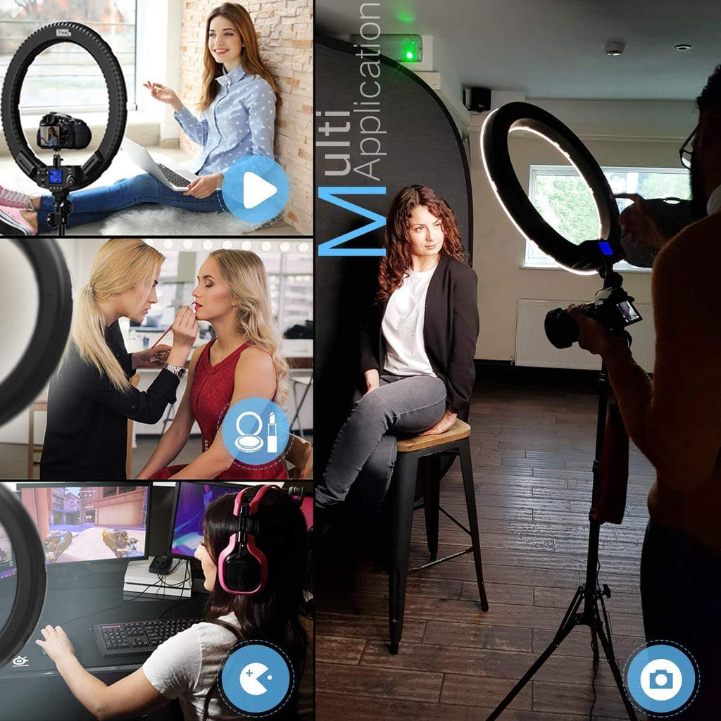 19 inch Ring Light with Remote Controller and Stand iPad Holder,60W Bi-Color with 4 Color Soft Filters for Live Stream/Makeup/YouTube Video/TikTok/Zoom/Photography