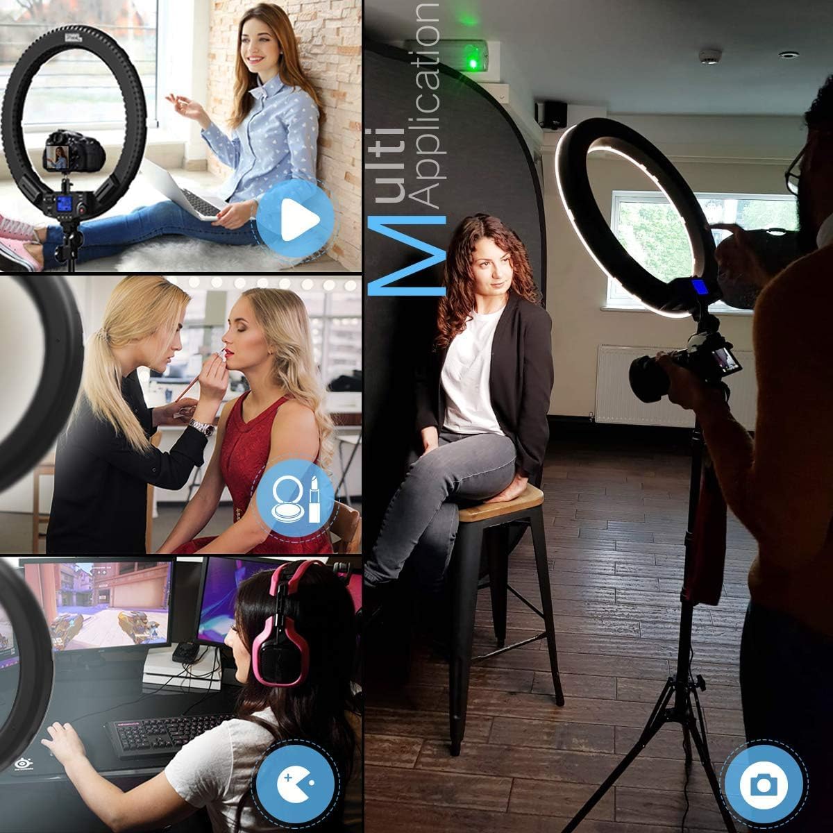19 inch Ring Light with Remote Controller and Stand iPad Holder,60W Bi-Color with 4 Color Soft Filters for Live Stream/Makeup/YouTube Video/TikTok/Zoom/Photography