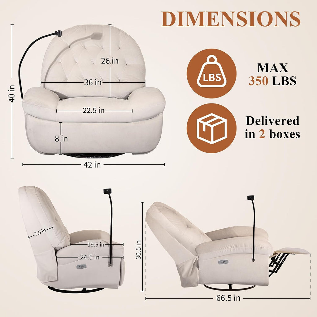 Oversized Power Recliner Chair, Adjustable Accent Chair with Footrest, Phone Holder, USB, 270° Swivel Chair, Single Reclining Sofa for Adults Living Room Bedroom Nursery and Small Spaces