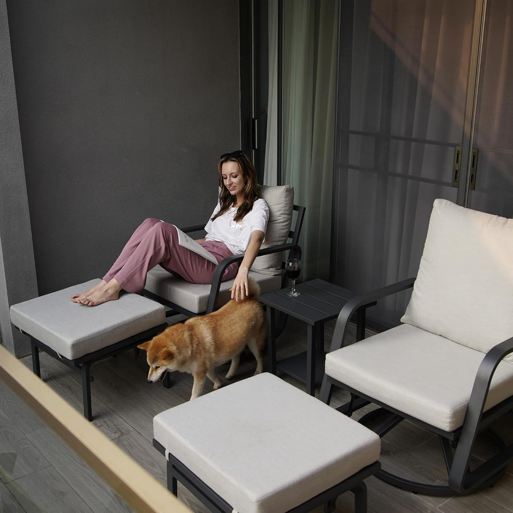 Outlux Patio Glider Swivel Rocker Sets: 4Pieces Aluminum Alloy Ensemble with 360° Swivel Rocking Glider Chairs, Rust-Resistant Frame Gray Cushions -Perfect for Decoration (2 Glider Chairs& 2Ottomans)
