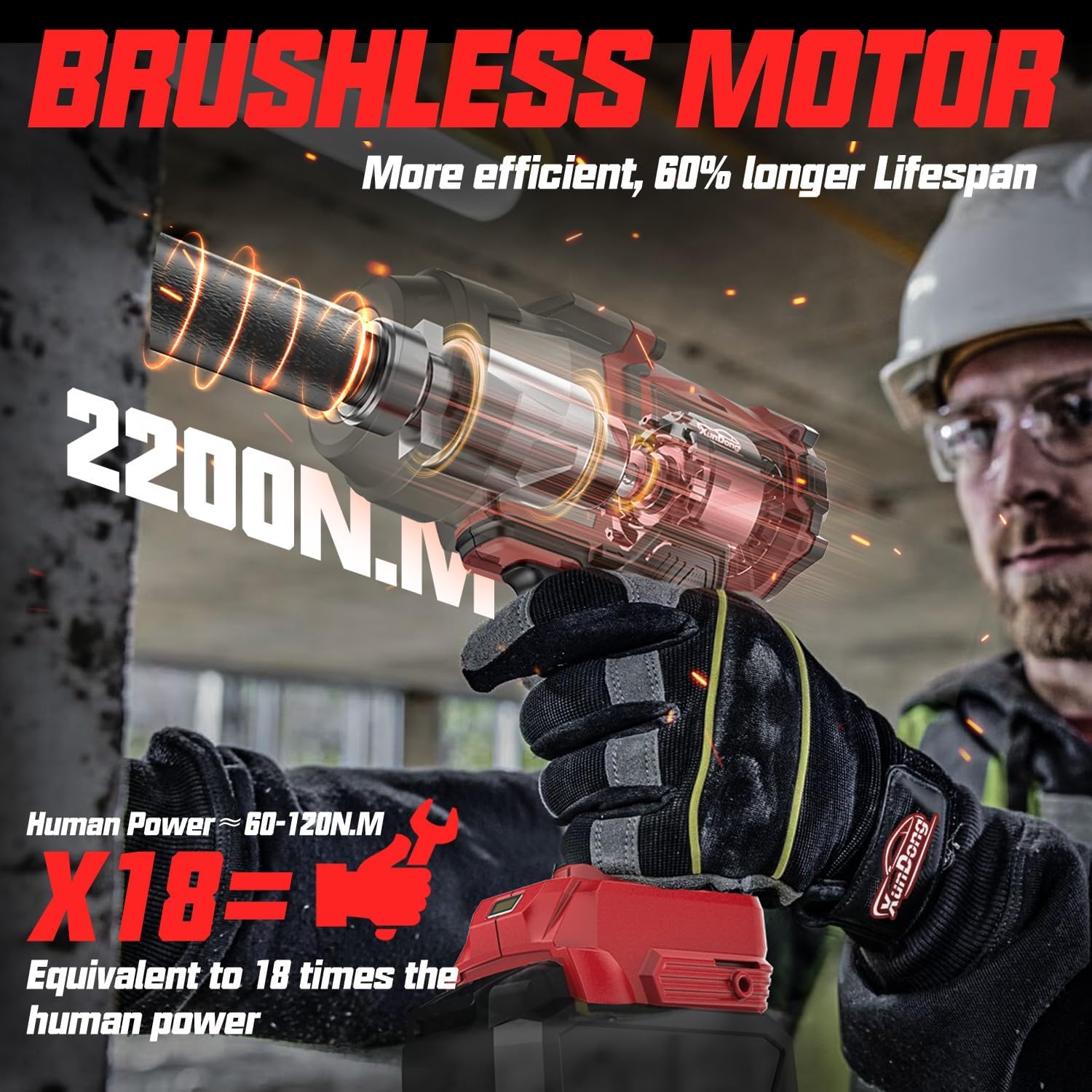 Cordless Impact Wrench 1/2' Compatible with Milwaukee 18V Battery, 1600Ft-lbs(2200N.m) High Torque Impact Gun Heavy Duty, Brushless Electric Power Impact Driver with 4 Speed Modes & LED Work Light