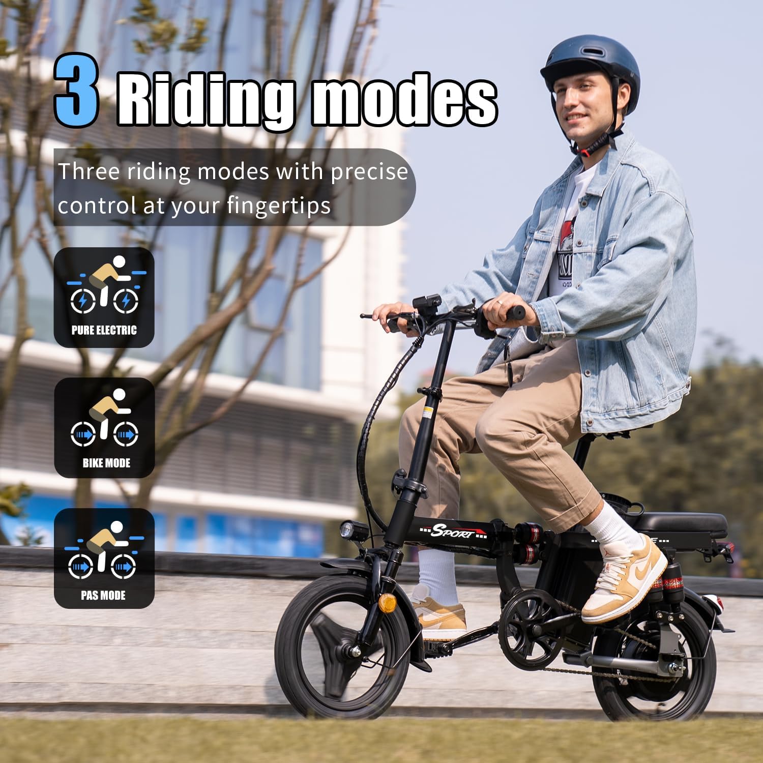 AZHAR Foldable Electric Bike for Adults Teens, 1200W Peak Motor, Up to 25 MPH, 45 Miles PAS Range, Dual Suspension, 14' Tires, 3-Speed Modes, Compact & Portable Electric Mini Bike, Commuting Ebike