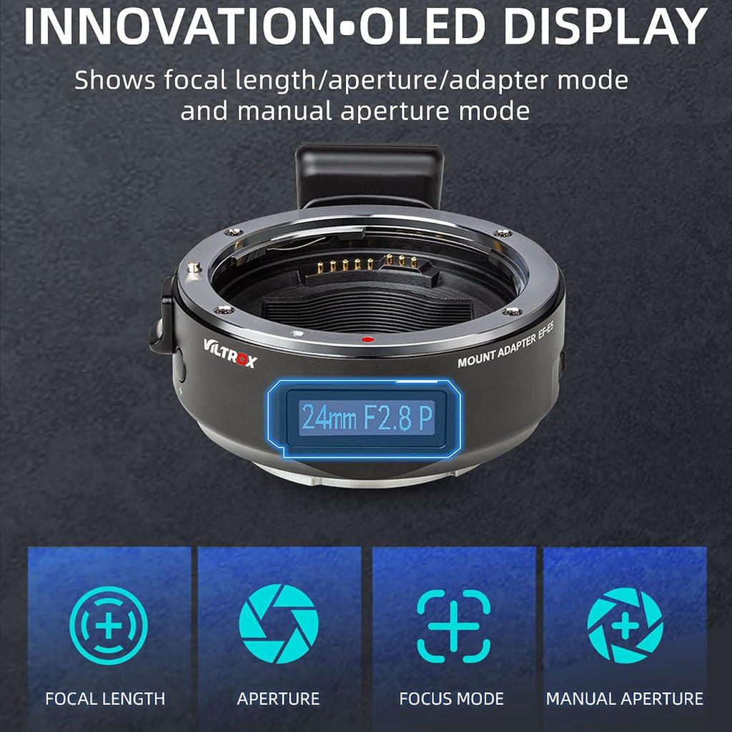VILTROX EF-E5 Smart Auto Focus Lens Mount Adapter with OLED Screen for Canon EF/EF-S Lens to Sony E Mount Camera A7/A7R/A7RIII/A7III/A7II/A6500/A6300