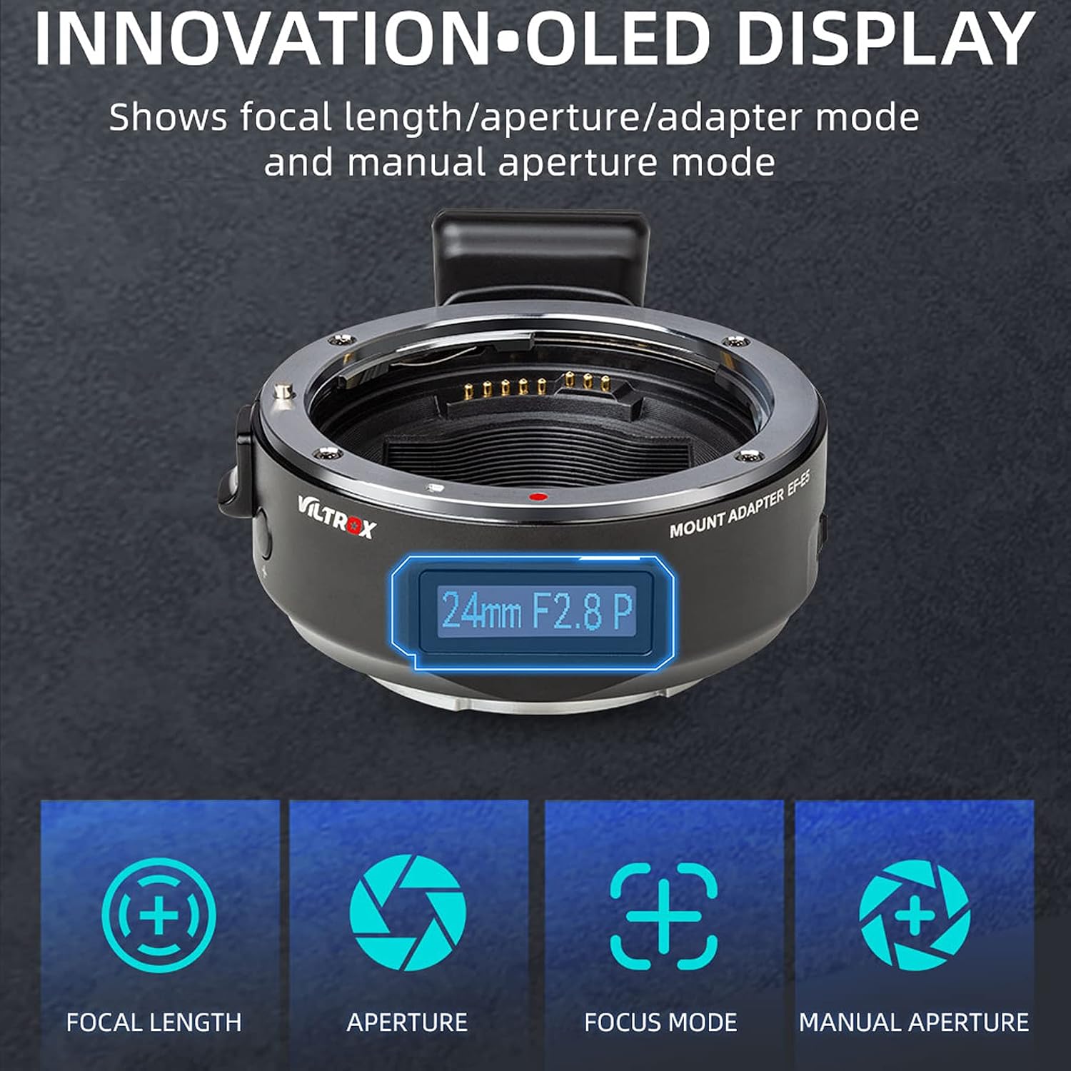 VILTROX EF-E5 Smart Auto Focus Lens Mount Adapter with OLED Screen for Canon EF/EF-S Lens to Sony E Mount Camera A7/A7R/A7RIII/A7III/A7II/A6500/A6300