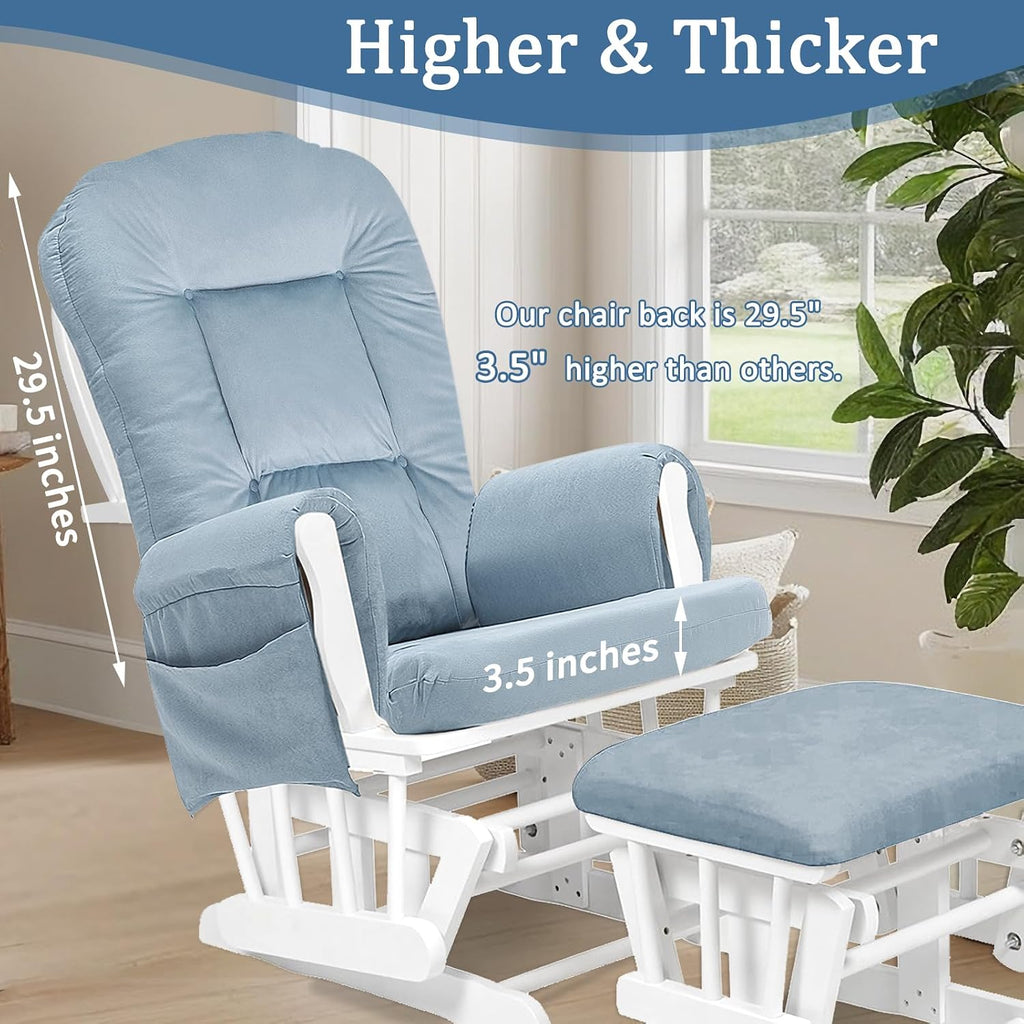 BECHAEO 5PCS Velvet Glider Rocker Replacement Cushions with Ottoman Cover Soft Thicken Rocking Chair Cushion Set for Indoor Nursery Glider Rocking Chair, Baby Blue