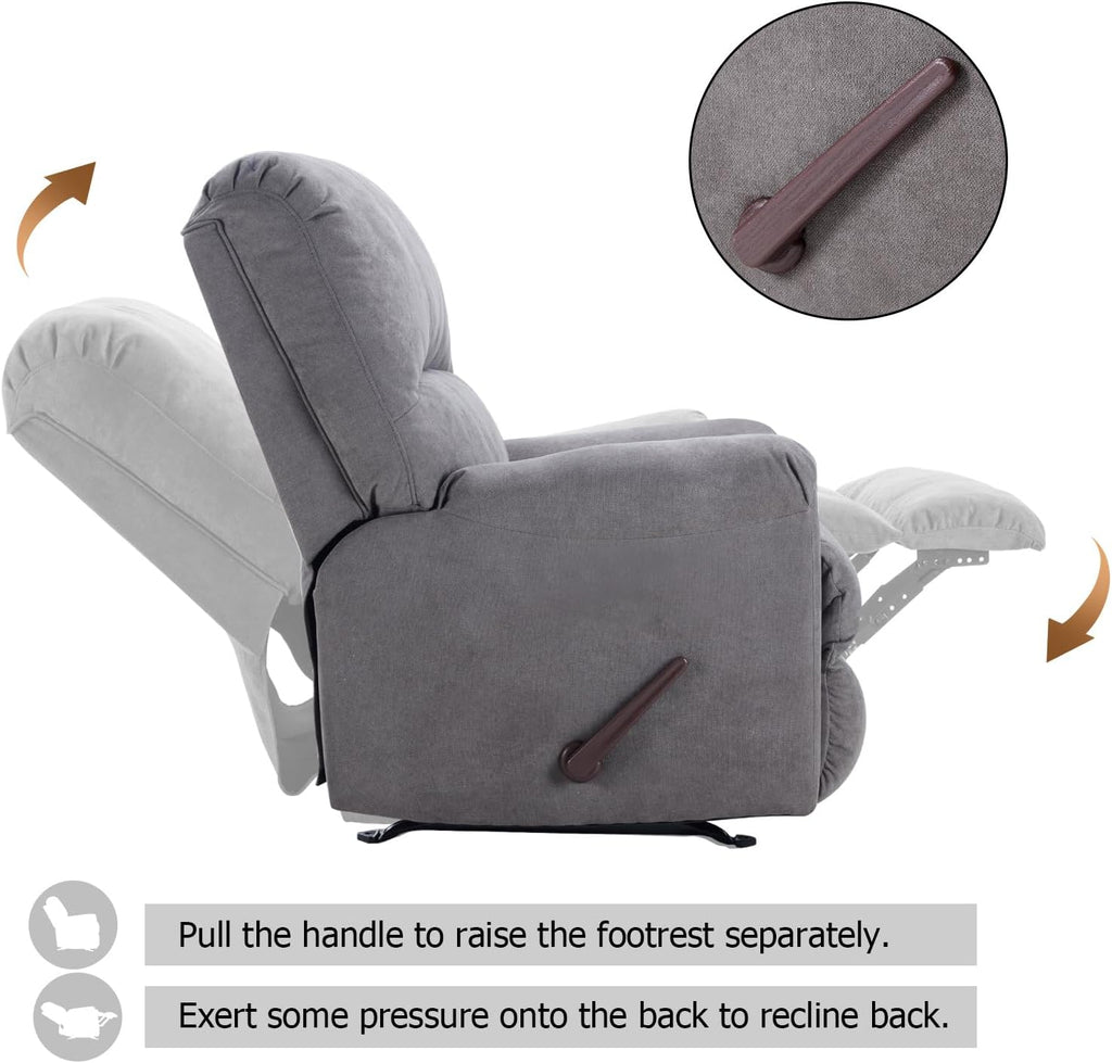 CANMOV Rocker Recliner Chair for Adults,Manual Recliner Chair with Overstuffed Backrest and Armrests, Soft Fabric Manual Rocking Reclining Sofa for Living Room,Grey