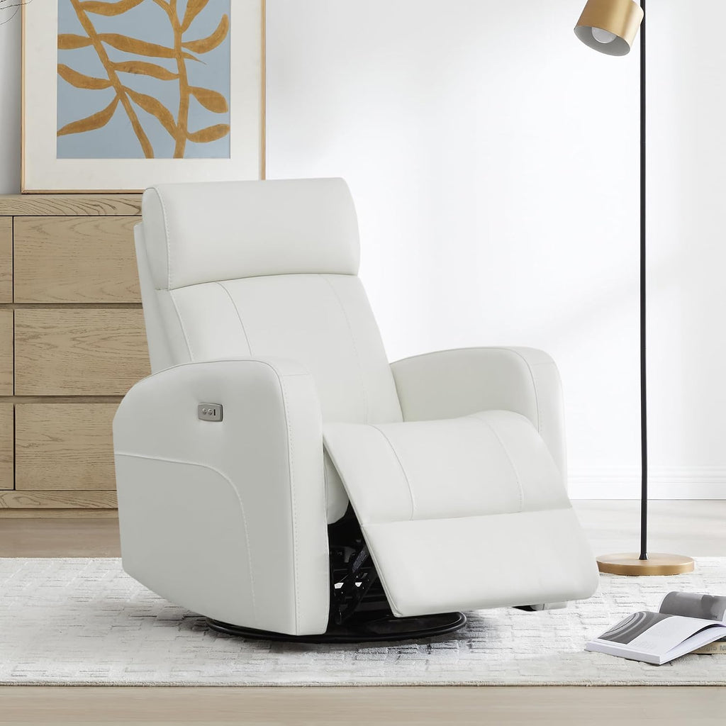 CHITA Genuine Leather Power Swivel Glider Recliner Chair, FSC Certified Double Layer Backrest Truck Armrest Recliner Chair Sofa for Living Room-White