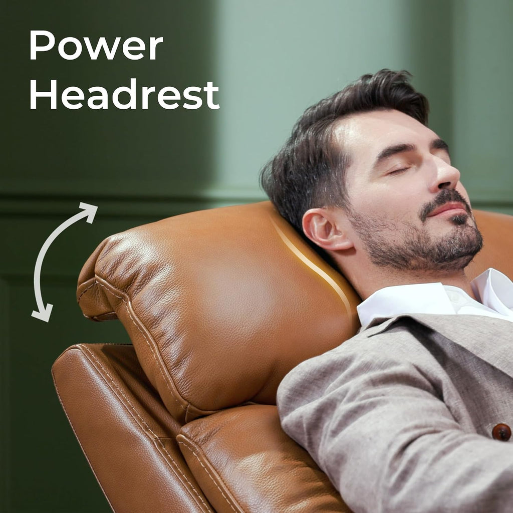 CHITA Leather Power Swivel Recliner Chair for Adults, Triple Motor Electric Rocker Recliner for Living Room with Adjustable Headrest and Lumbar Support, USB & Type-C Charging Ports, Saddle Brown